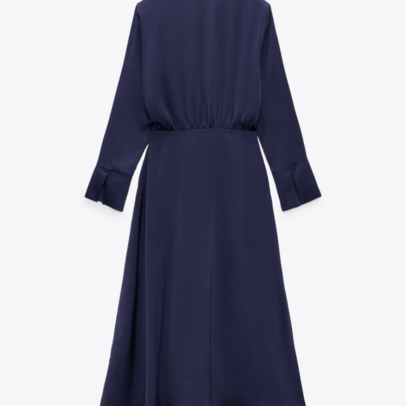 Zara Satin Effect Buttoned Dress - Deep Blue - Picture 2 of 4